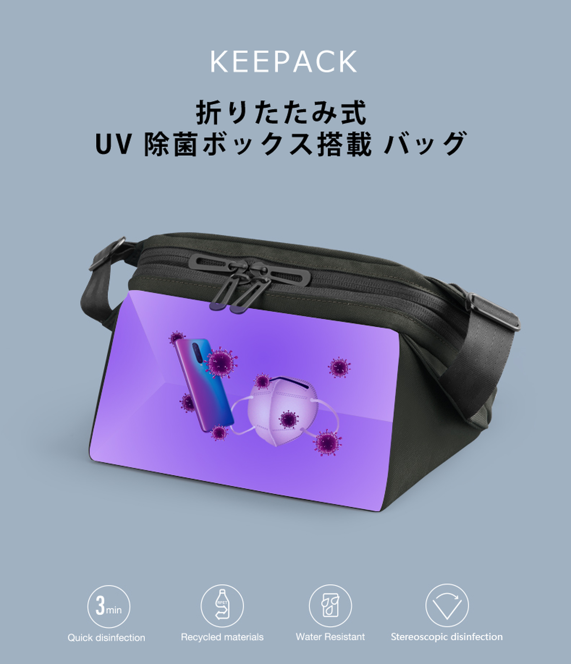 UVC除菌ボックス搭載 KEEPACK ショルダーバッグ (キーパック) 斜めがけ